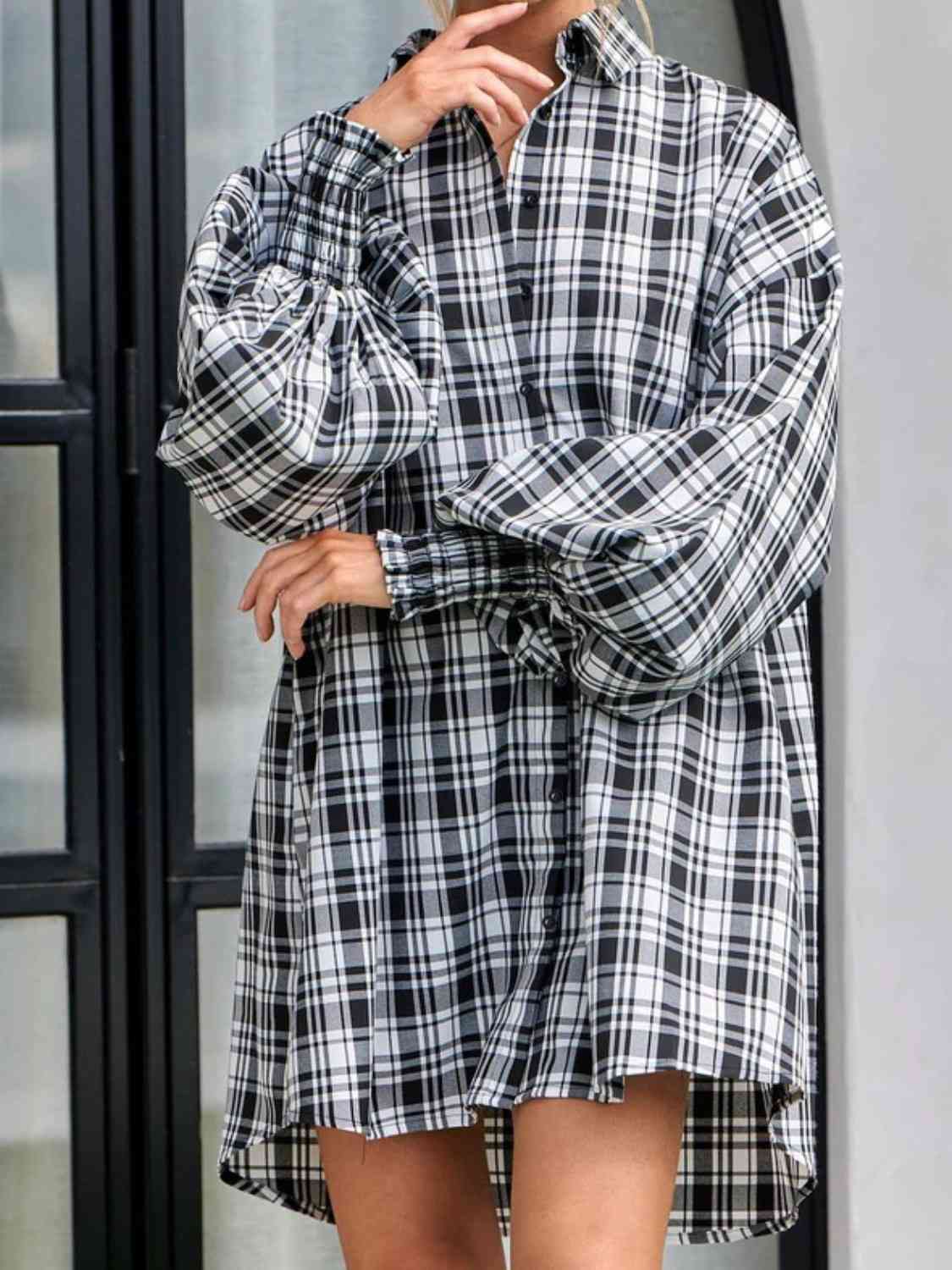 Plaid Lantern Sleeve Shirt