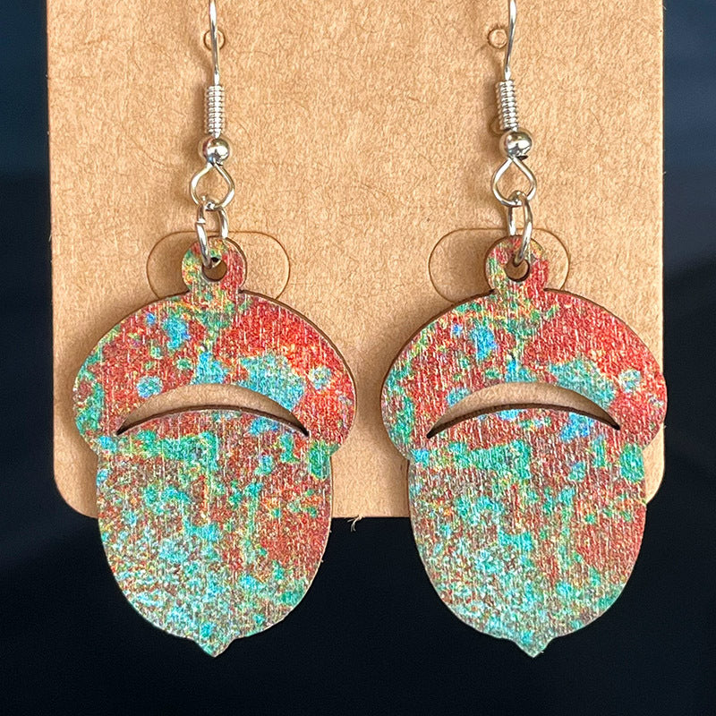 Wooden PUMPKIN Dangle Earrings