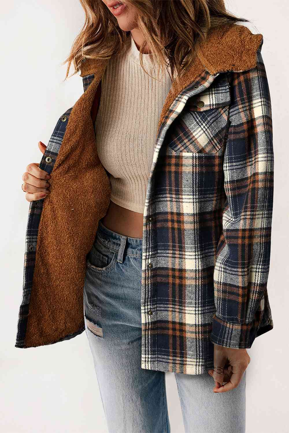 FashionToFigureTrends Plaid Snap Down Hooded Jacket