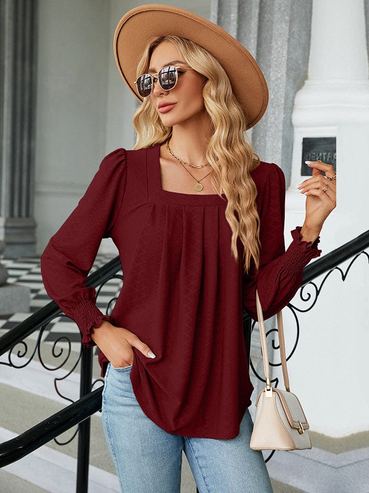 Full Size Square Neck Puff Sleeve Blouse