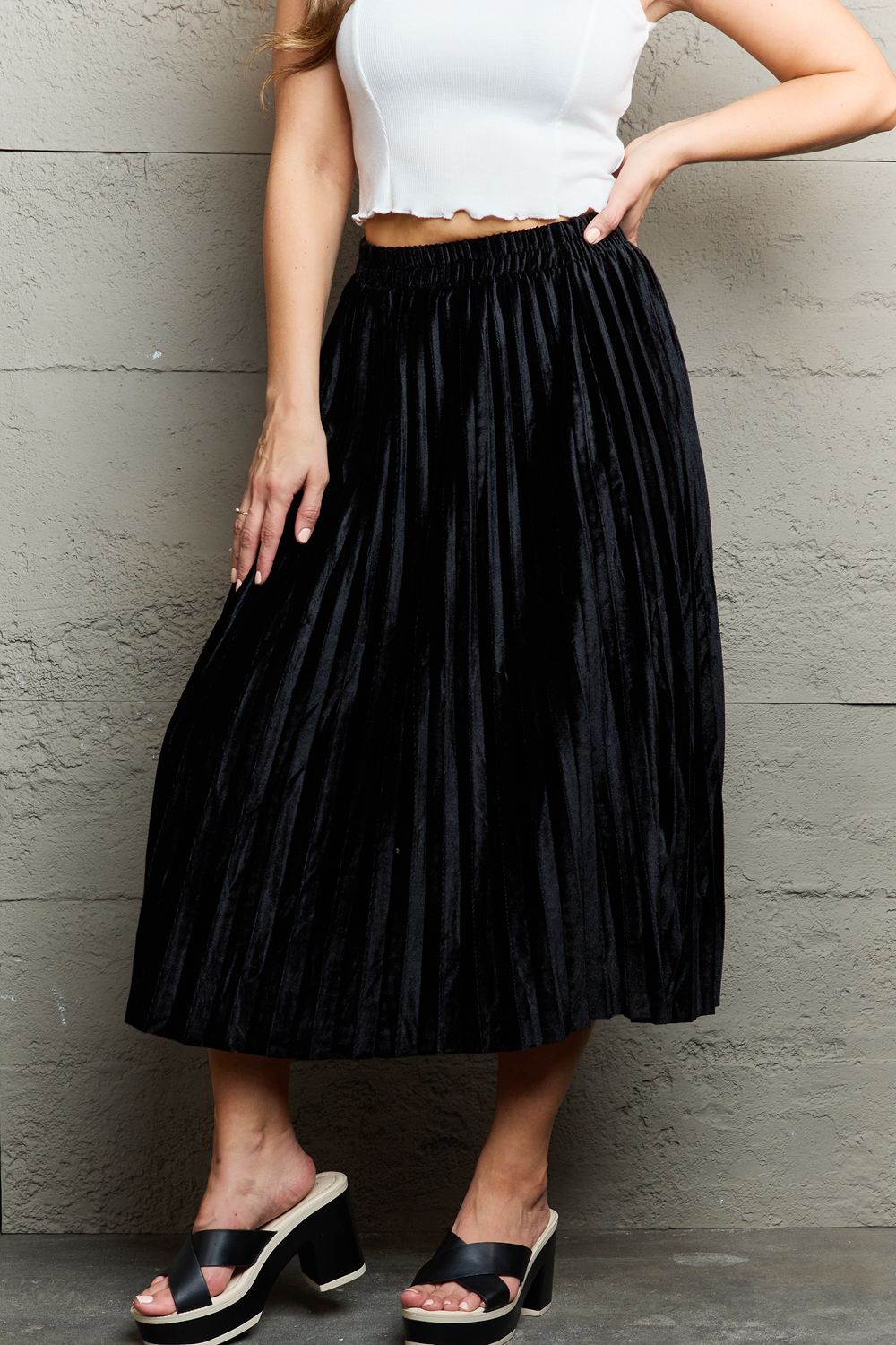 Ninexis One Size Accordion Pleated Flowy Midi Skirt