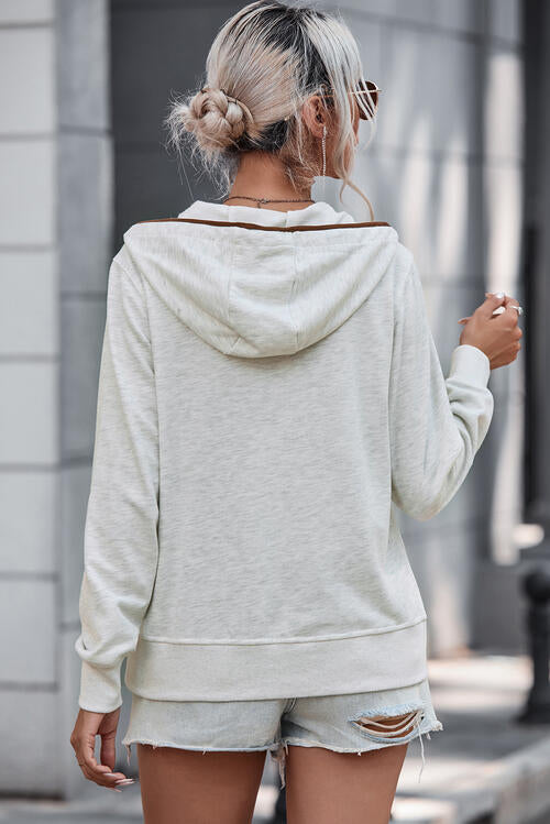 PromiseTops Half Button Drawstring Long Sleeve Hoodie