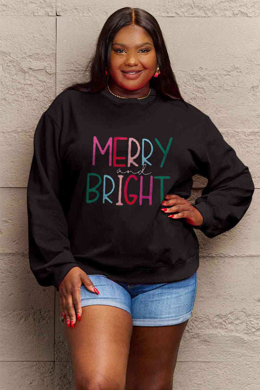 Simply Love Christmas Full Size MERRY AND BRIGHT Graphic Sweatshirt
