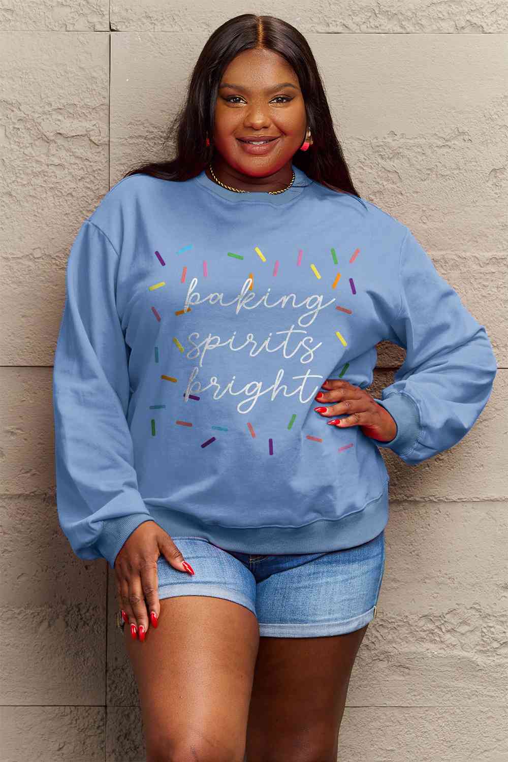 Simply Love Full Size CHRISTMAS Letter Graphic Round Neck Long Sleeve Sweatshirt