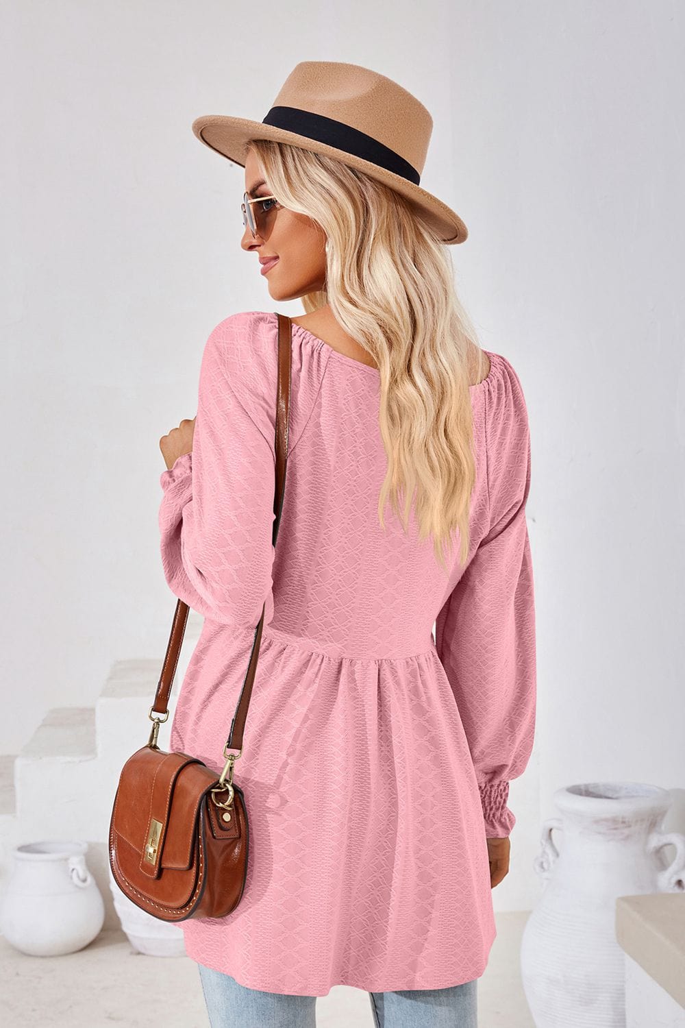 Full Size V-Neck Lantern Sleeve Blouse