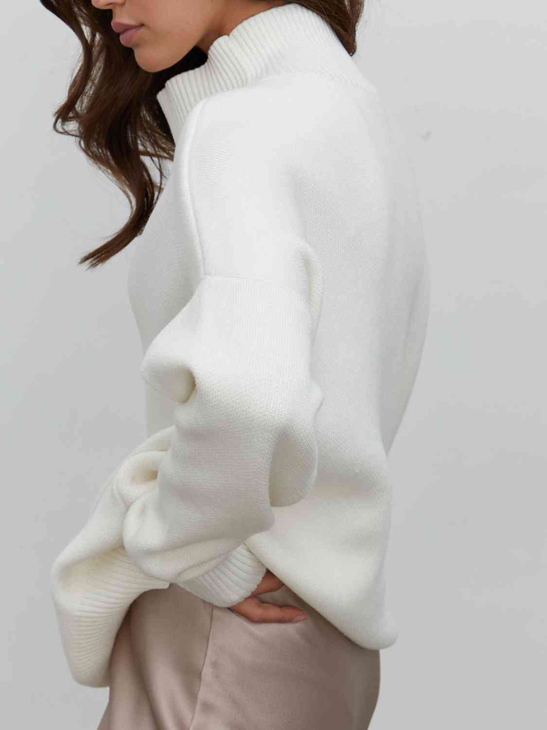 One Size Mock Neck Dropped Shoulder Sweater