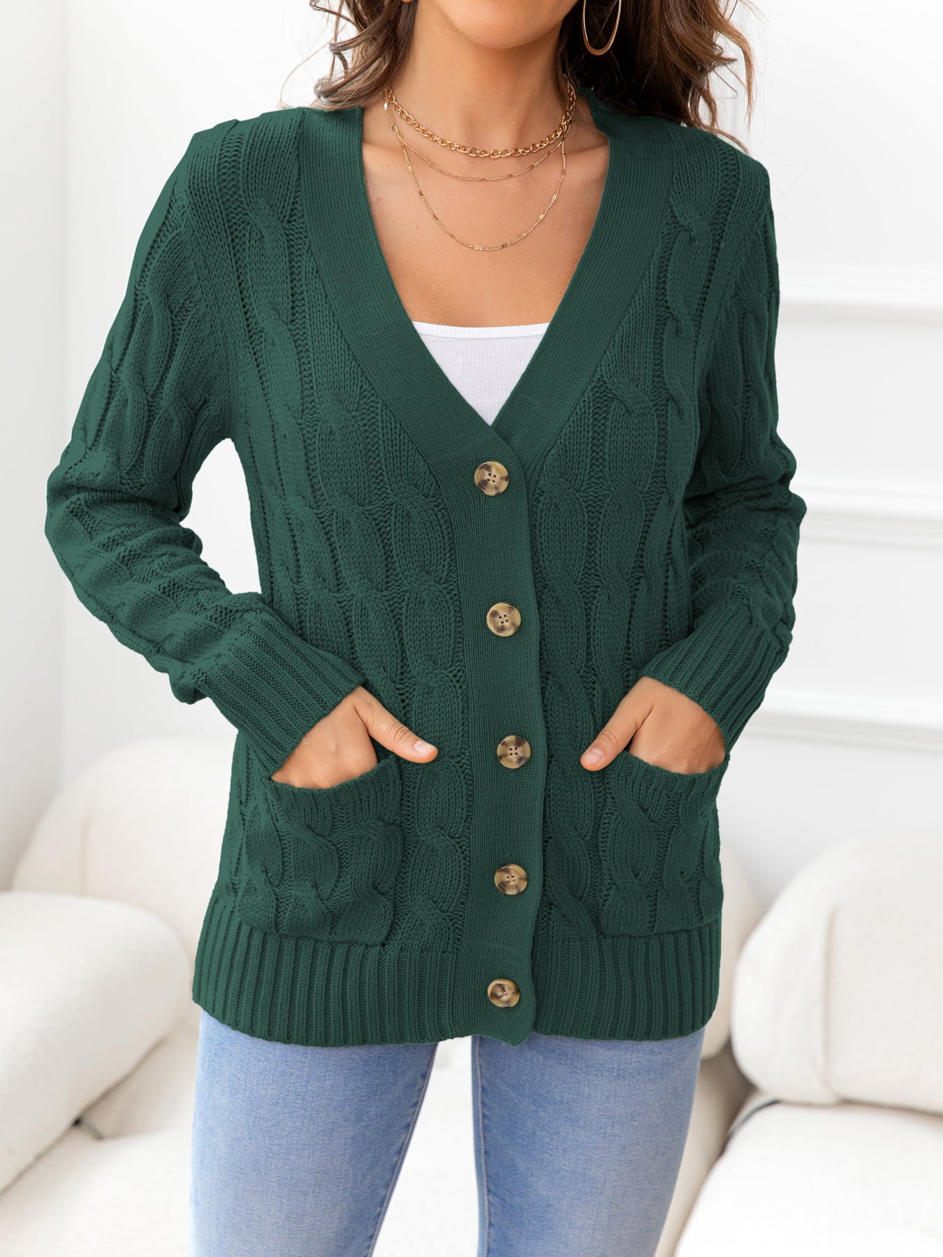 SavannahTree Button Down Cable-Knit Cardigan