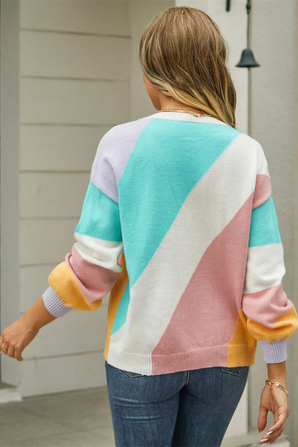 ZELDAlea Color Block Round Neck Long Sleeve Sweater