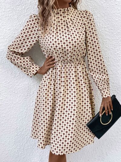 Women's Obsessed Printed Ruched Mock Neck Long Sleeve Dress