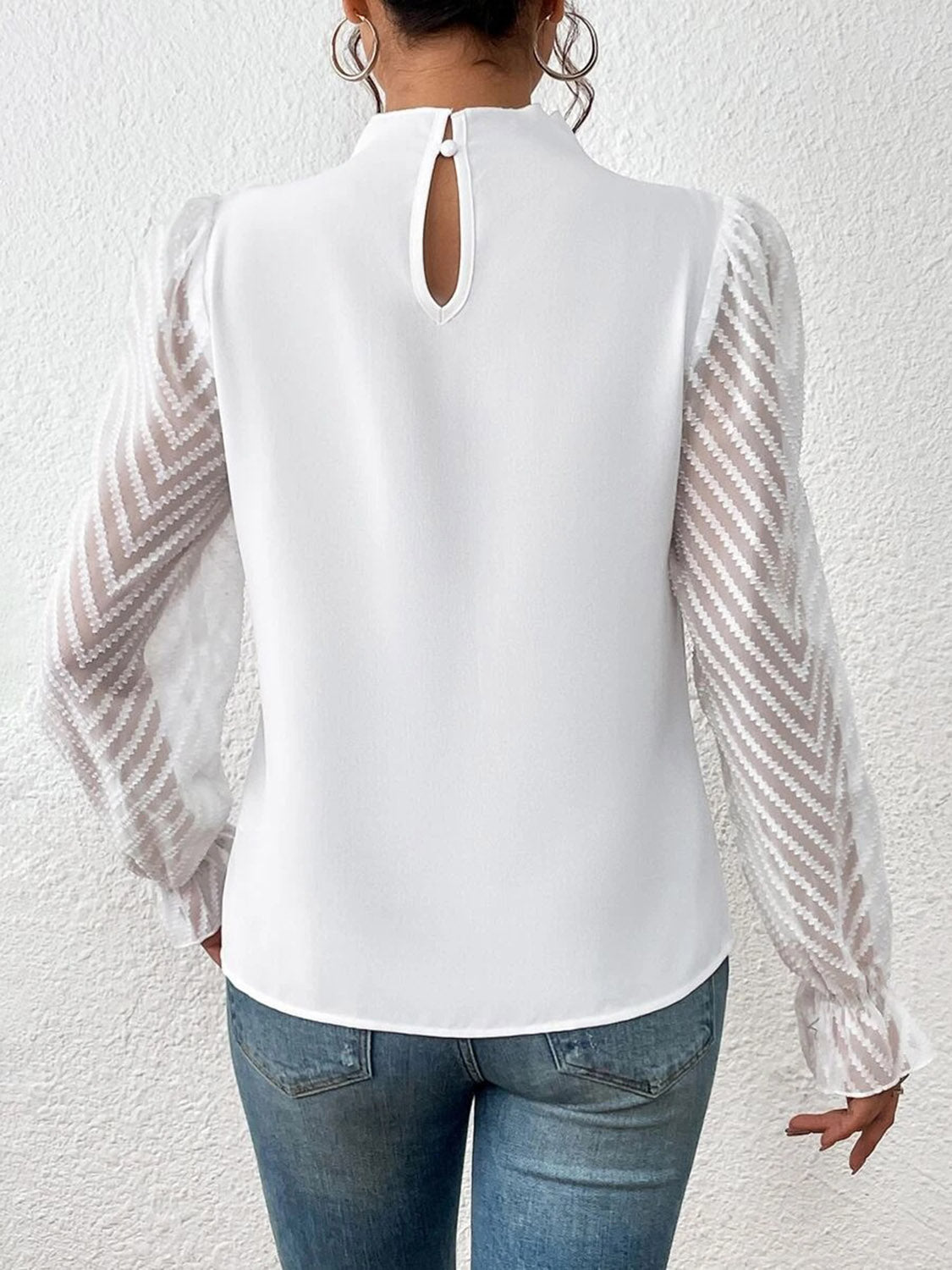 Full Size Mock Neck Flounce Sleeve Blouse