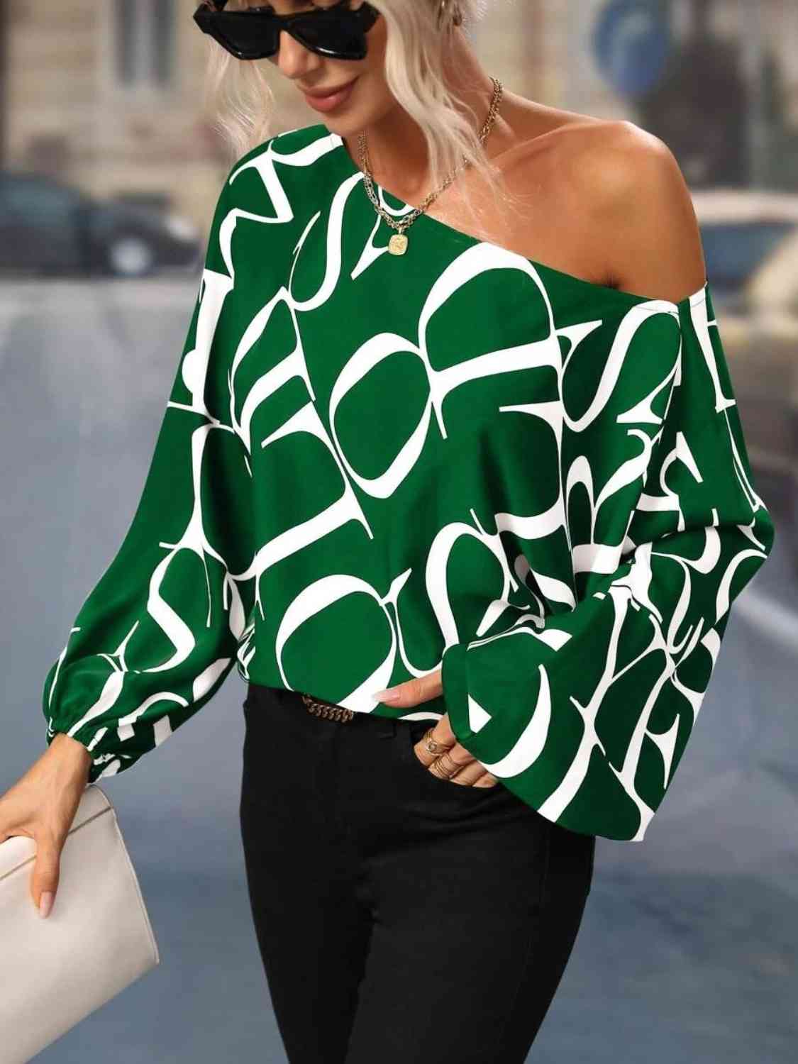 Full Size Printed Boat Neck Blouse