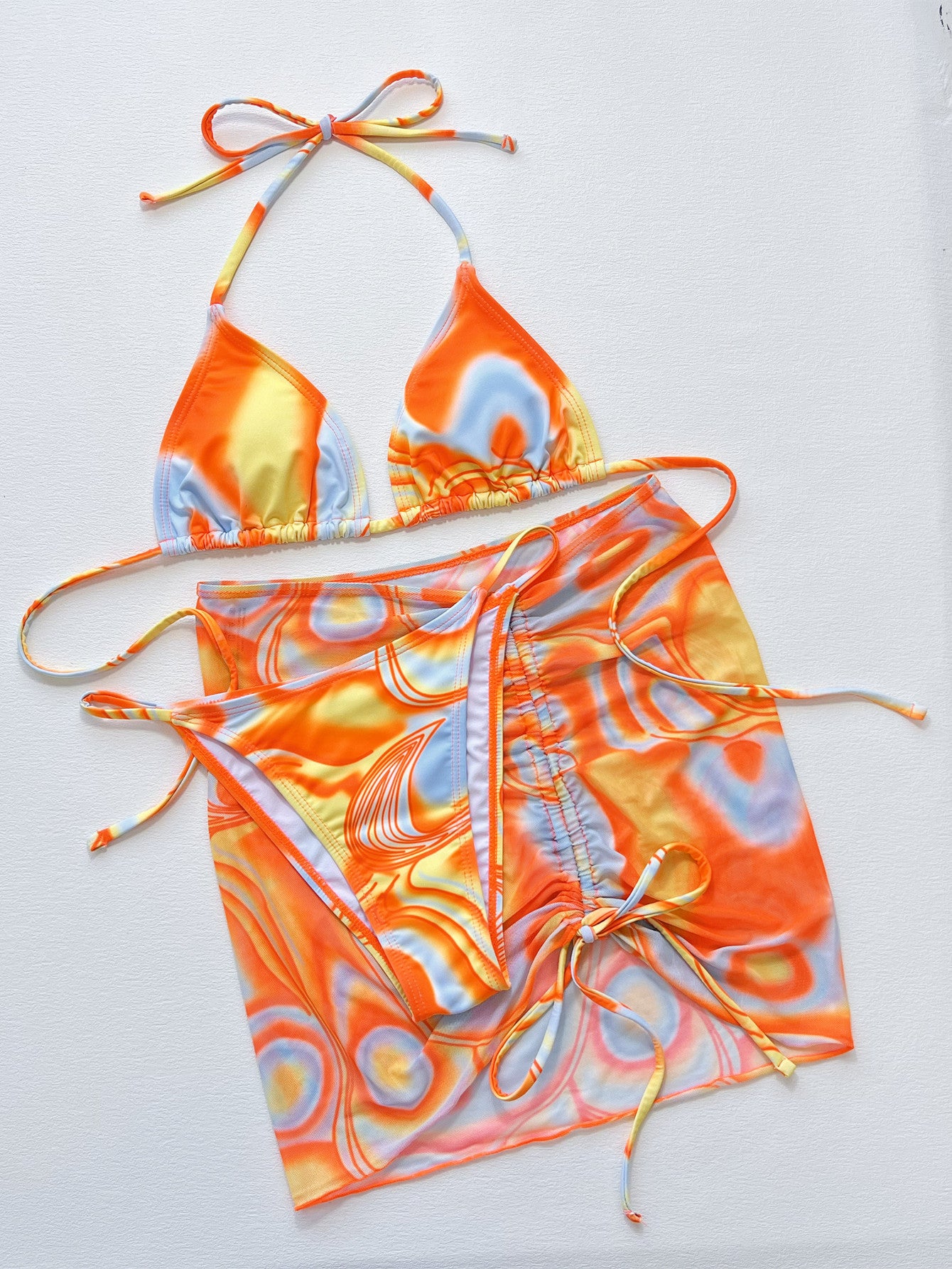 SO BOLD Multicolored Drawstring Ruched Three-Piece Swim Set