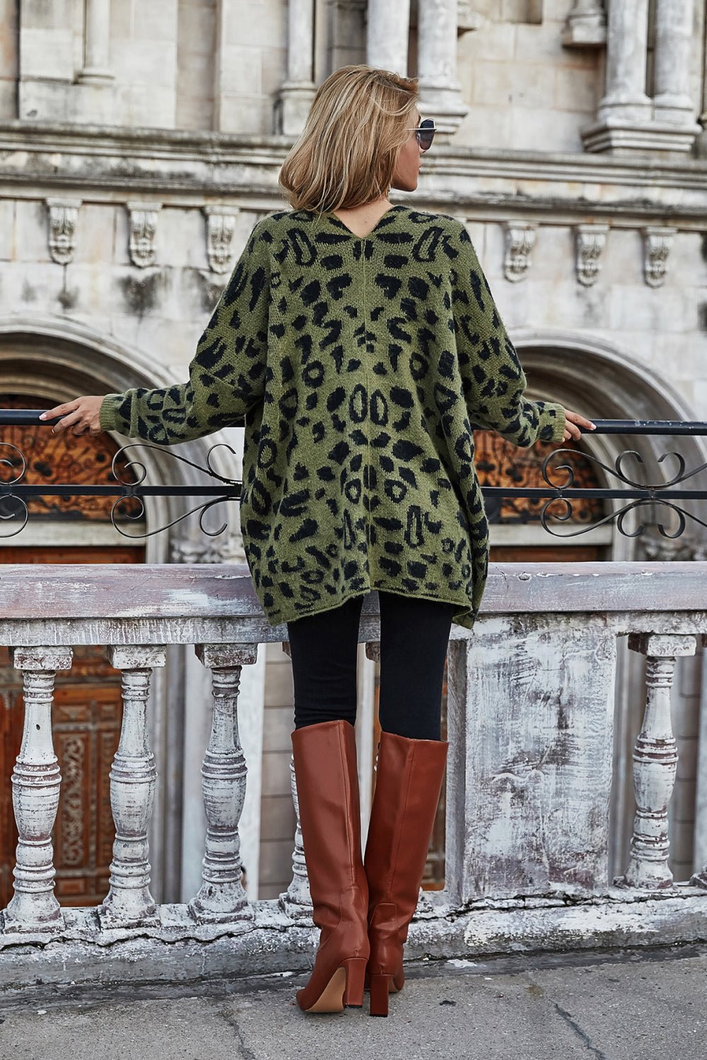 Women's Leopard Longline Cardigan with Pockets