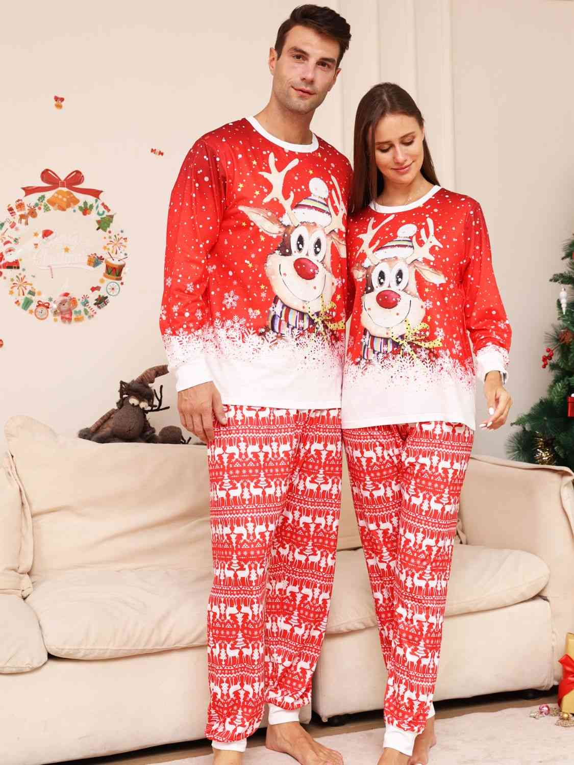 UNISEX CHRISTMAS Full Size Long Sleeve Top and Printed Pants Set