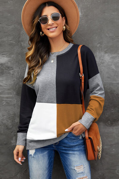 Color Block Round Neck Sweatshirt