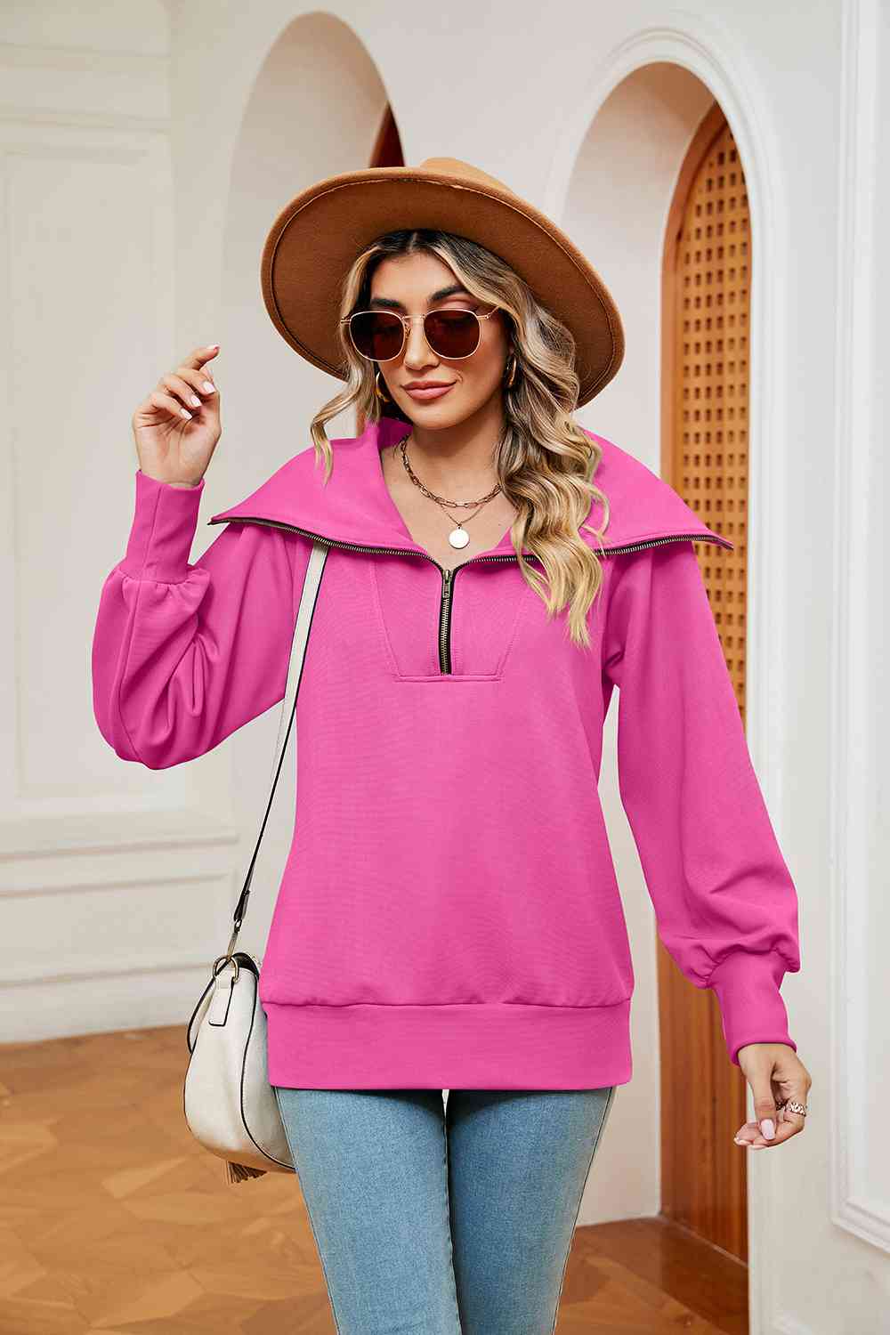 Full Size Half-Zip Collared Sweatshirt