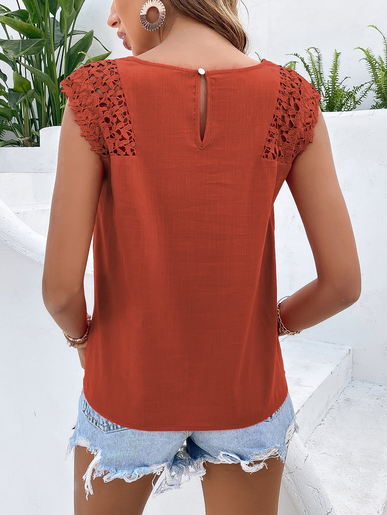 BeyondBeautiful Spliced Lace Cap Sleeve Top