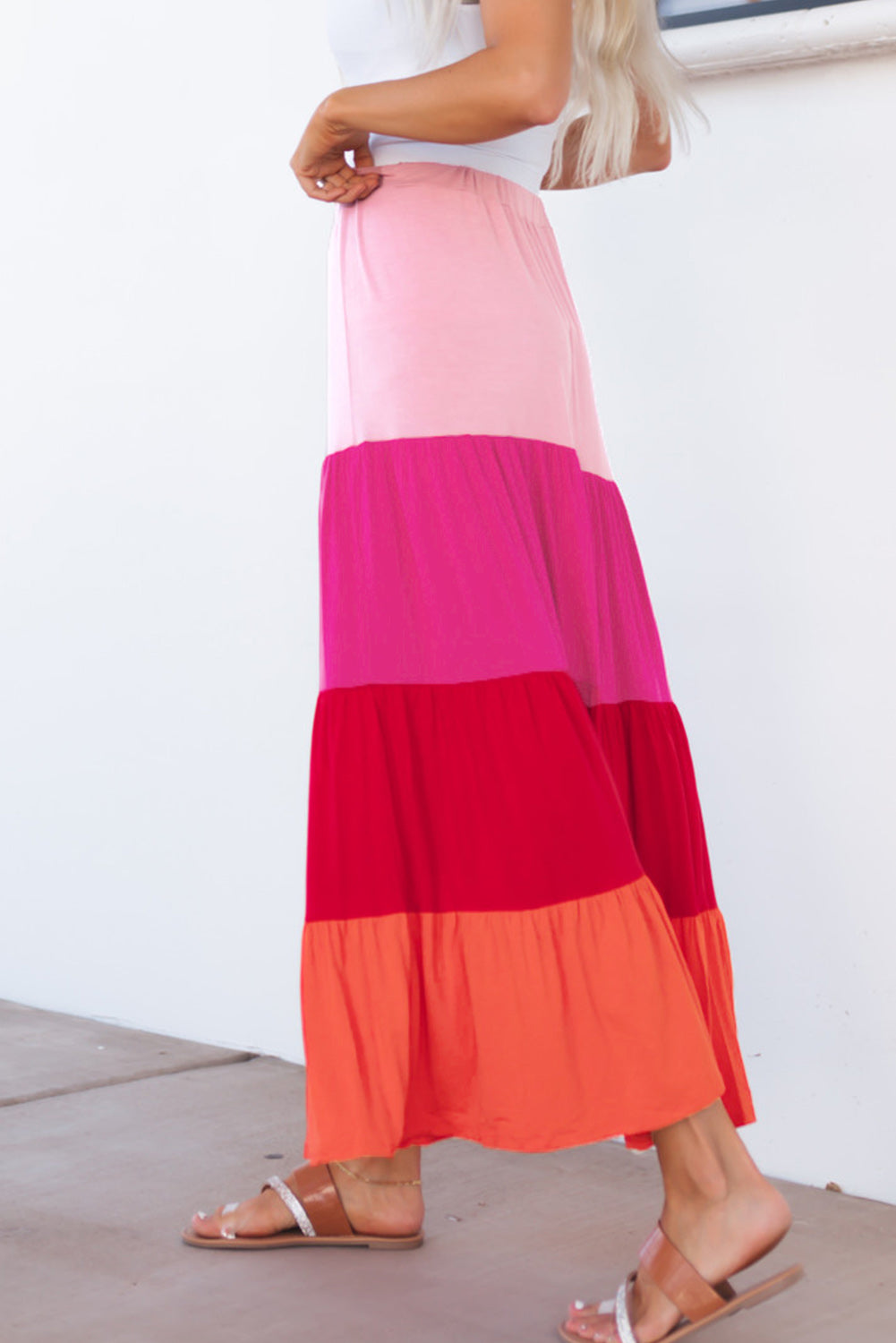 Multicolor SHERINA Color Block Tiered Maxi Skirt
