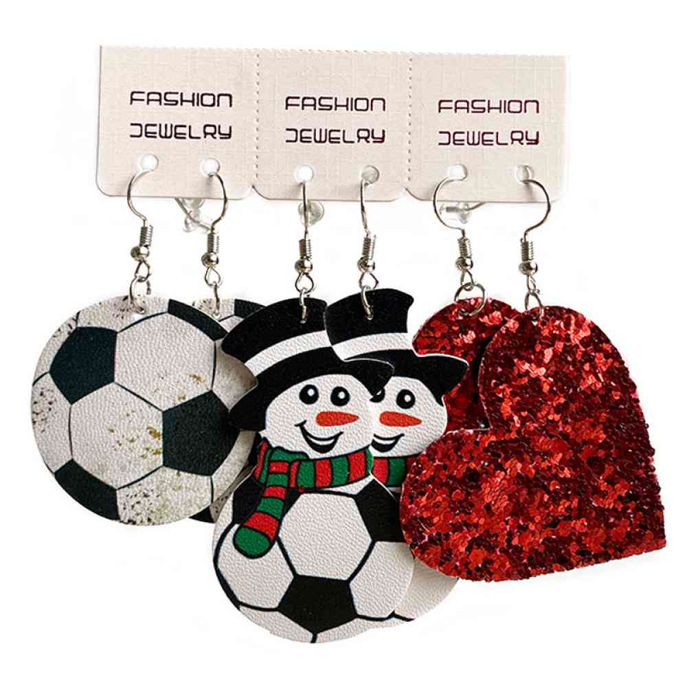 Christmas Snowman, Ball, and Heart Earrings Set