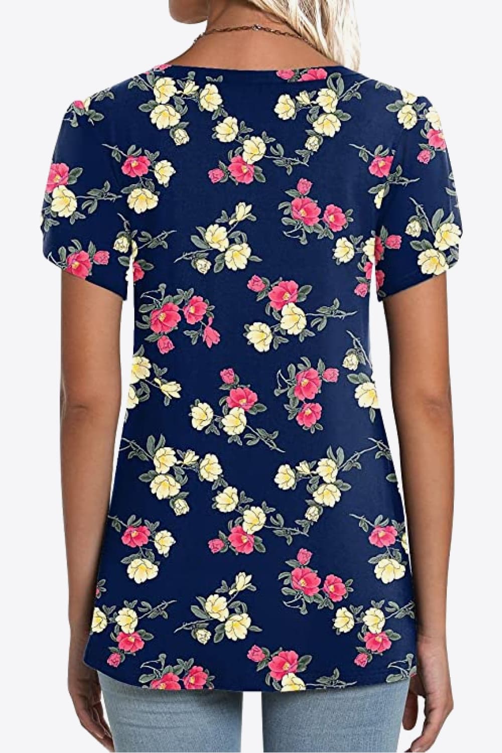 Full Size Printed Petal Sleeve V-Neck Blouse