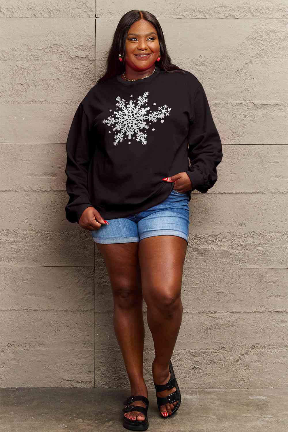 Simply Love Full Size Christmas Snowflake Graphic Sweatshirt