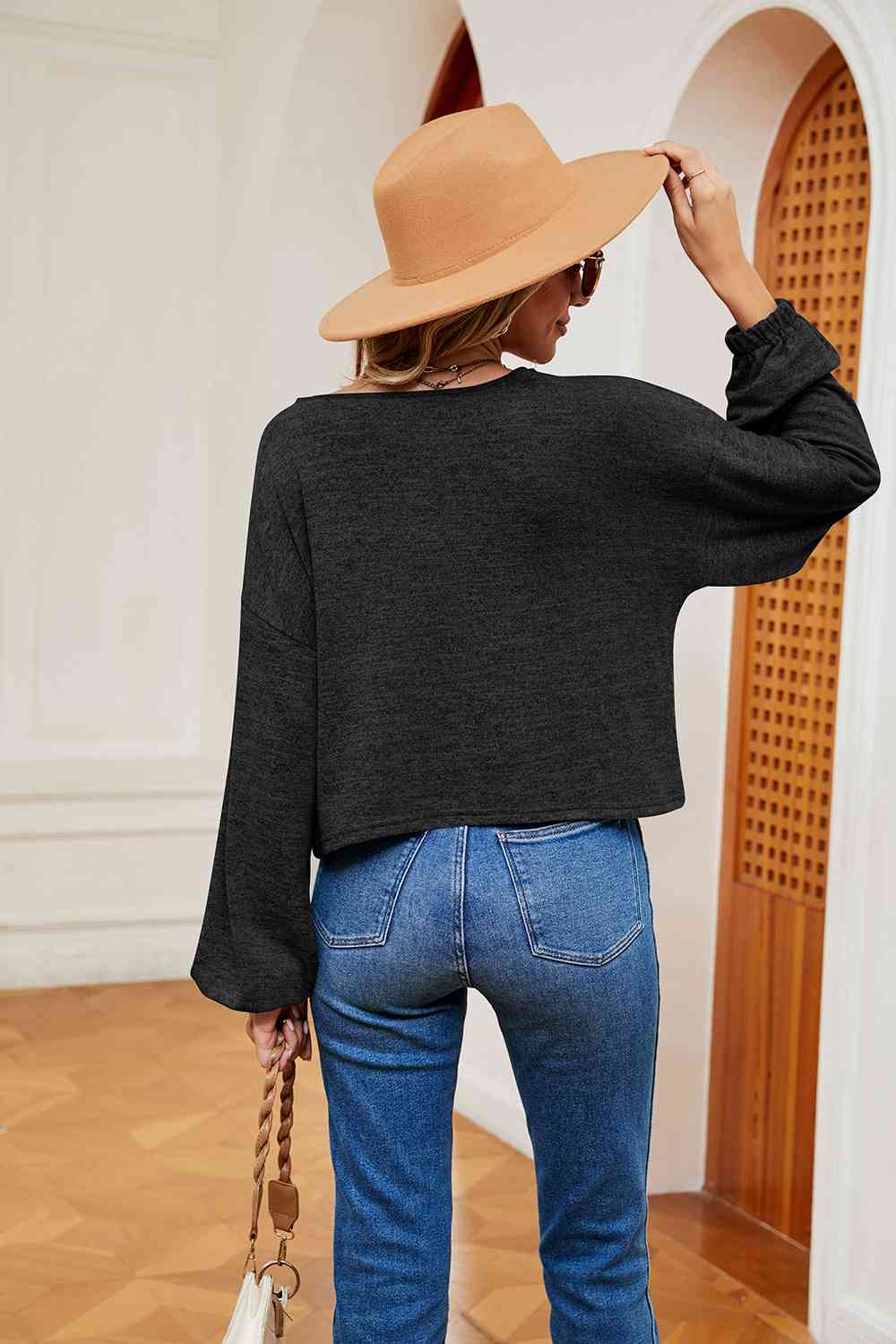 Full Size V-Neck Long Sleeve Top