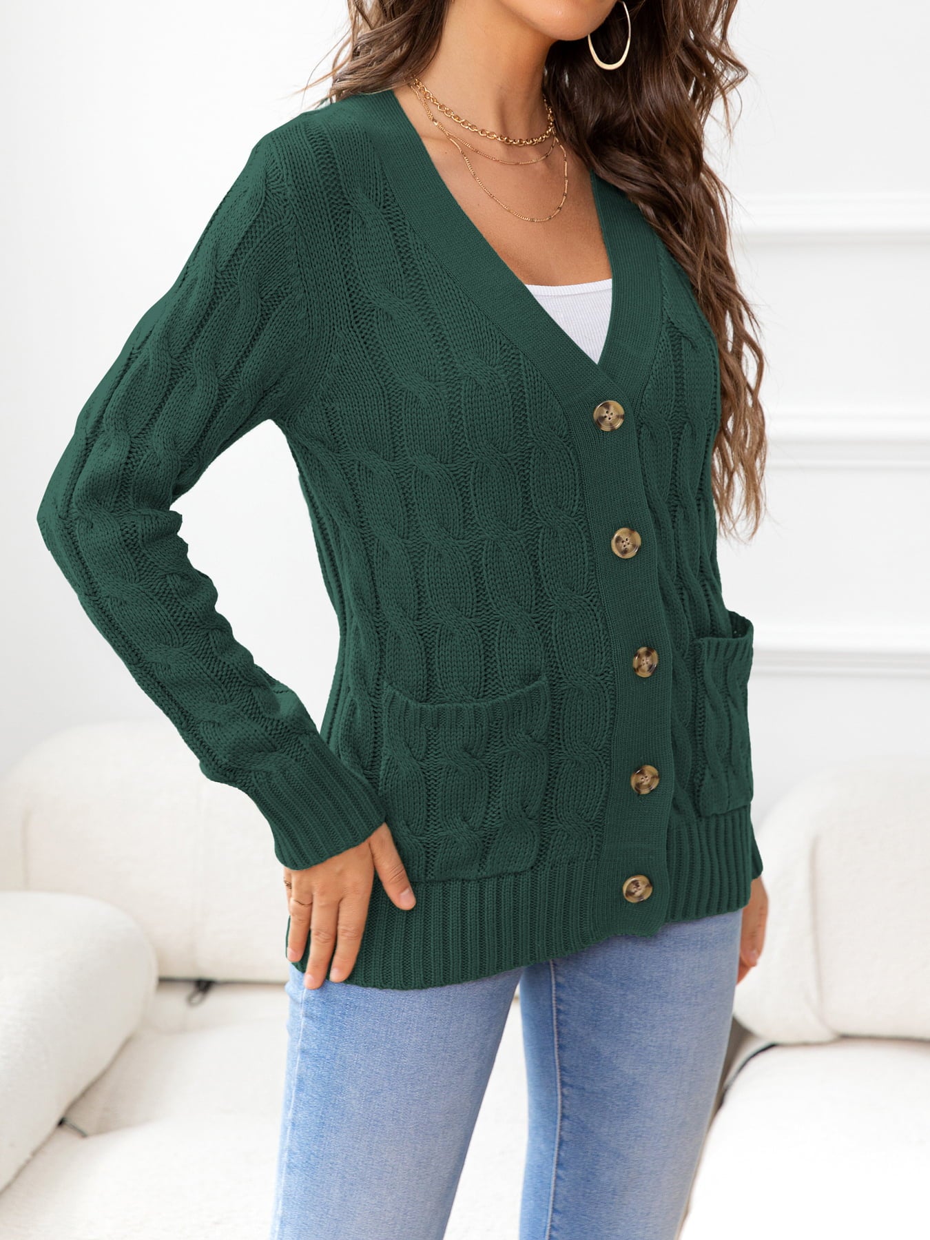 SavannahTree Button Down Cable-Knit Cardigan