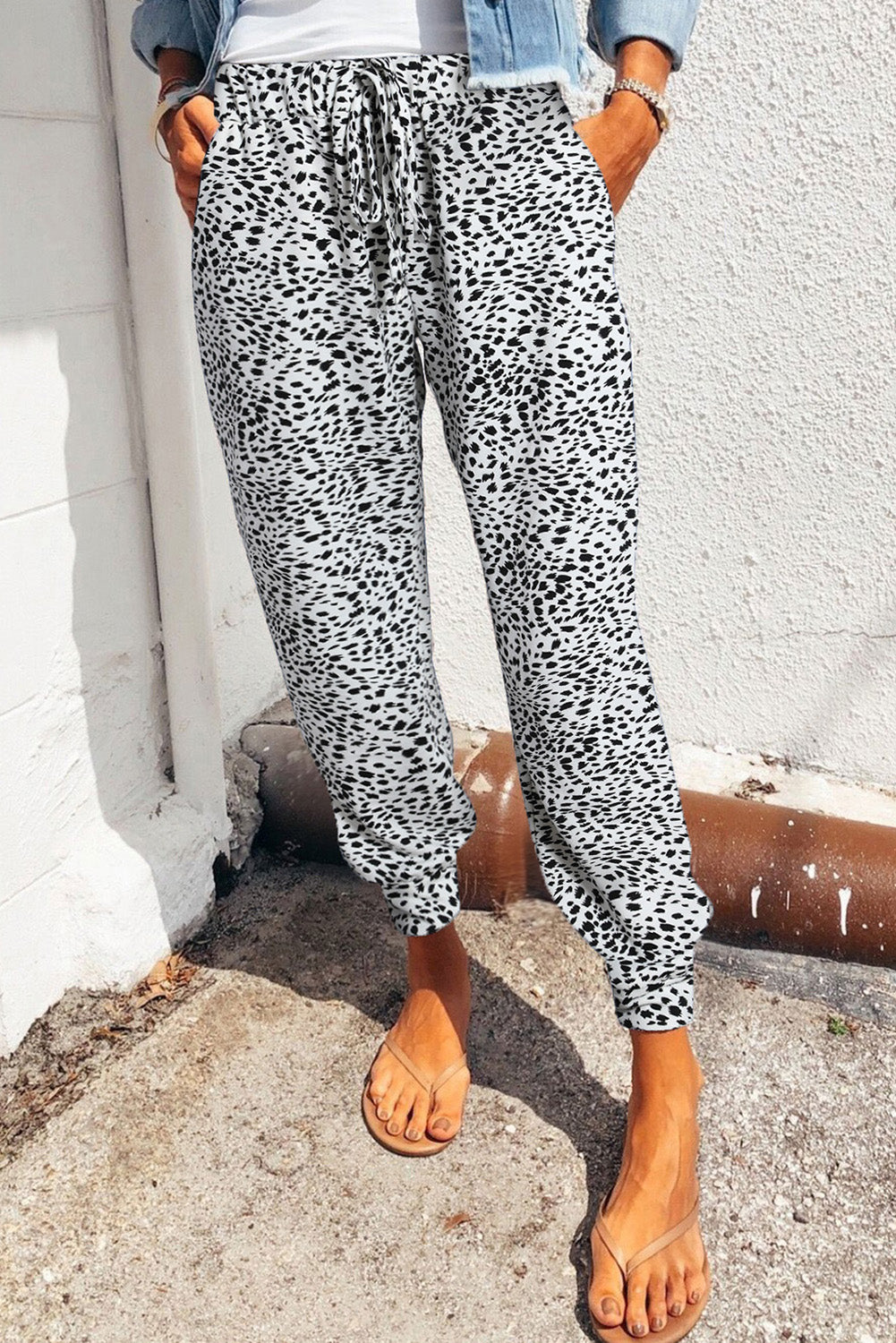 Full Size Leopard Pocketed Long Pants