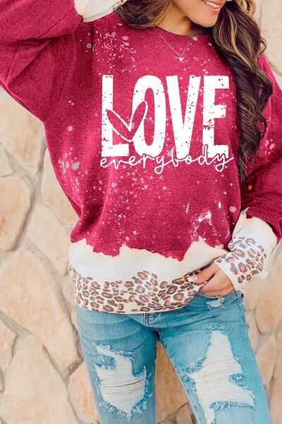VALENTINE SEASONAL LOVE EVERYBODY Leopard Round Neck Sweatshirt