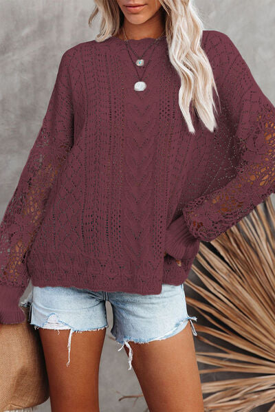 Isabella Openwork Lantern Sleeve Dropped Shoulder Sweater