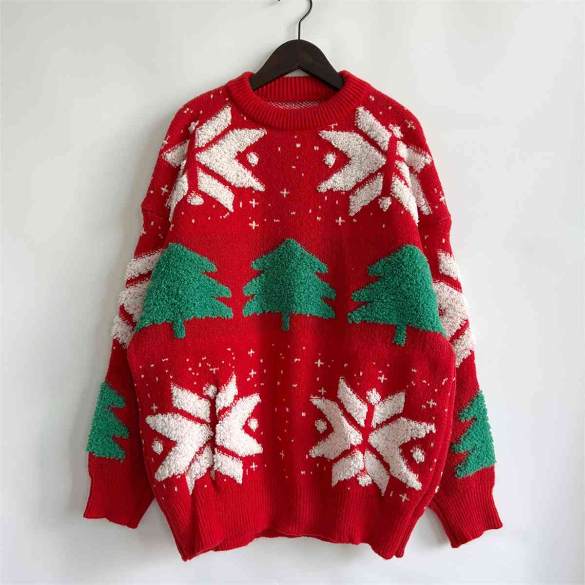 Christmas Snowflake Round Neck Long Sleeve Sweater