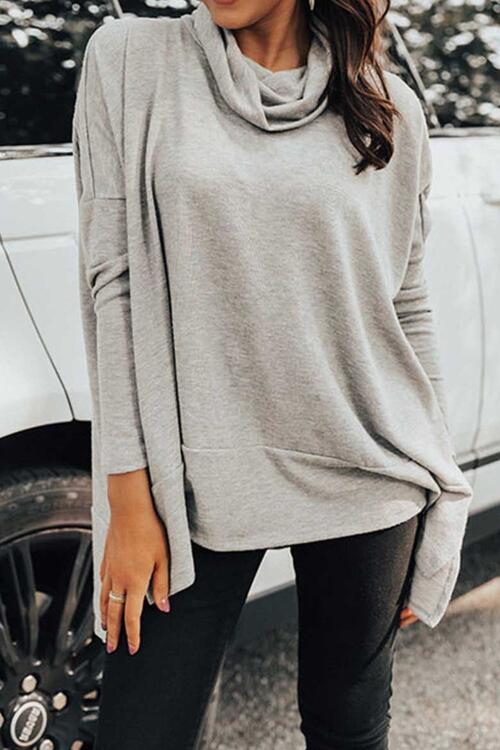 LoveByHannah Cowl Neck Long Sleeve Slit Blouse