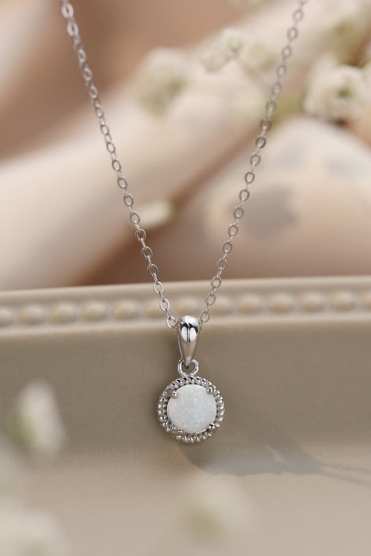 Women's Opal Round Pendant Chain Necklace