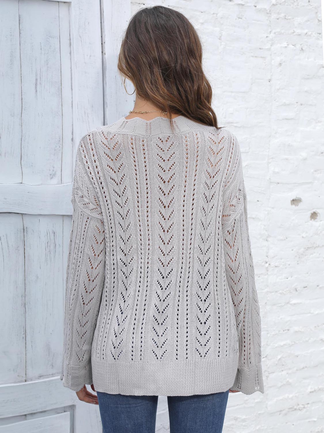 One Size Openwork V-Neck Sweater