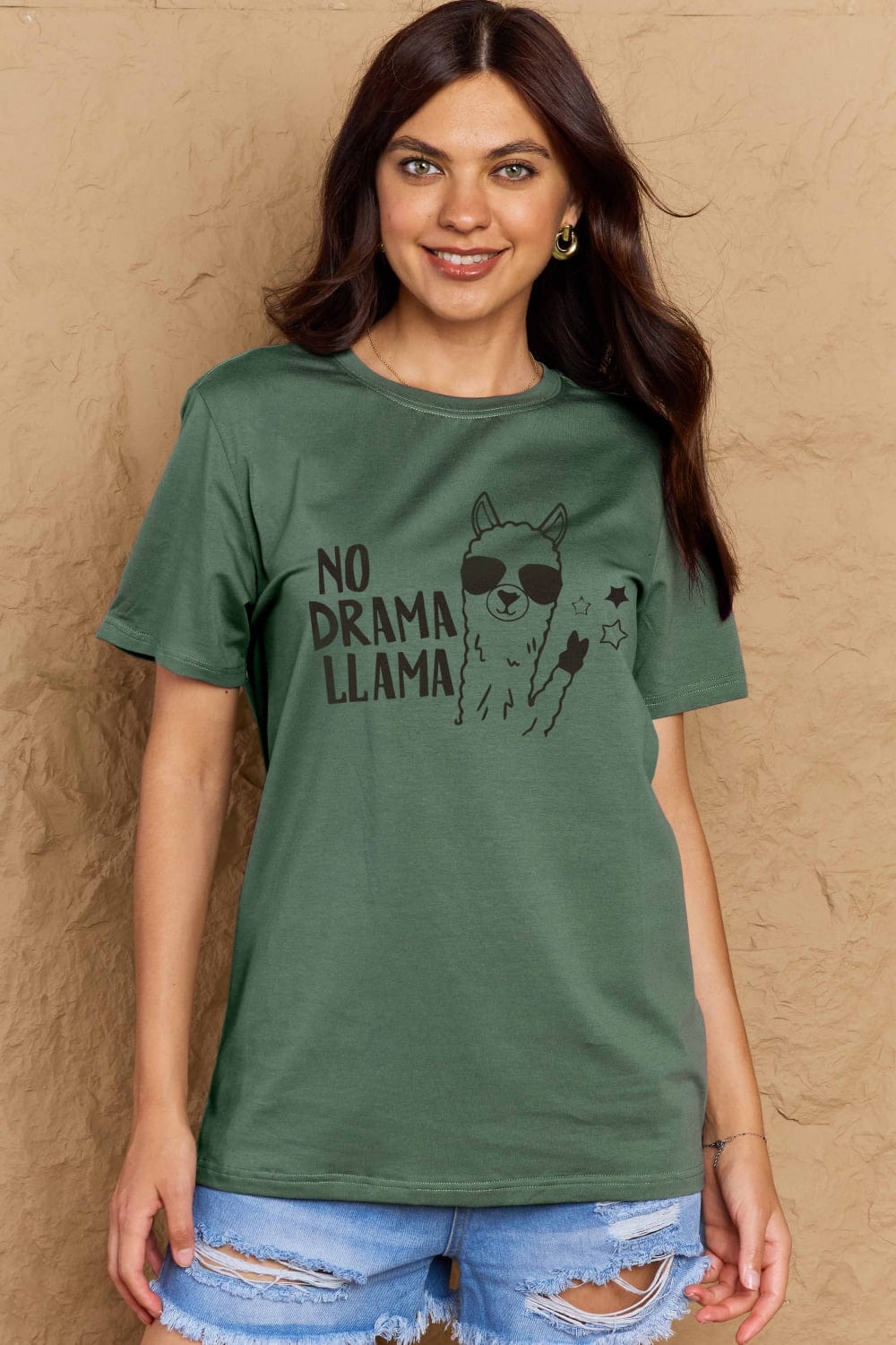 Malibu Dreams Simply Love Full Size NO DRAMA LLAMA Graphic Cotton Tee