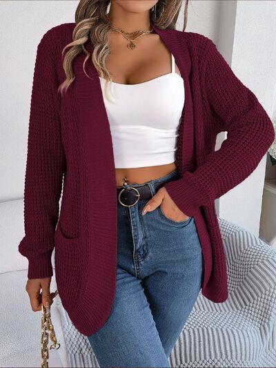 SocialBee Open Front Long Sleeve Cardigan with Pockets