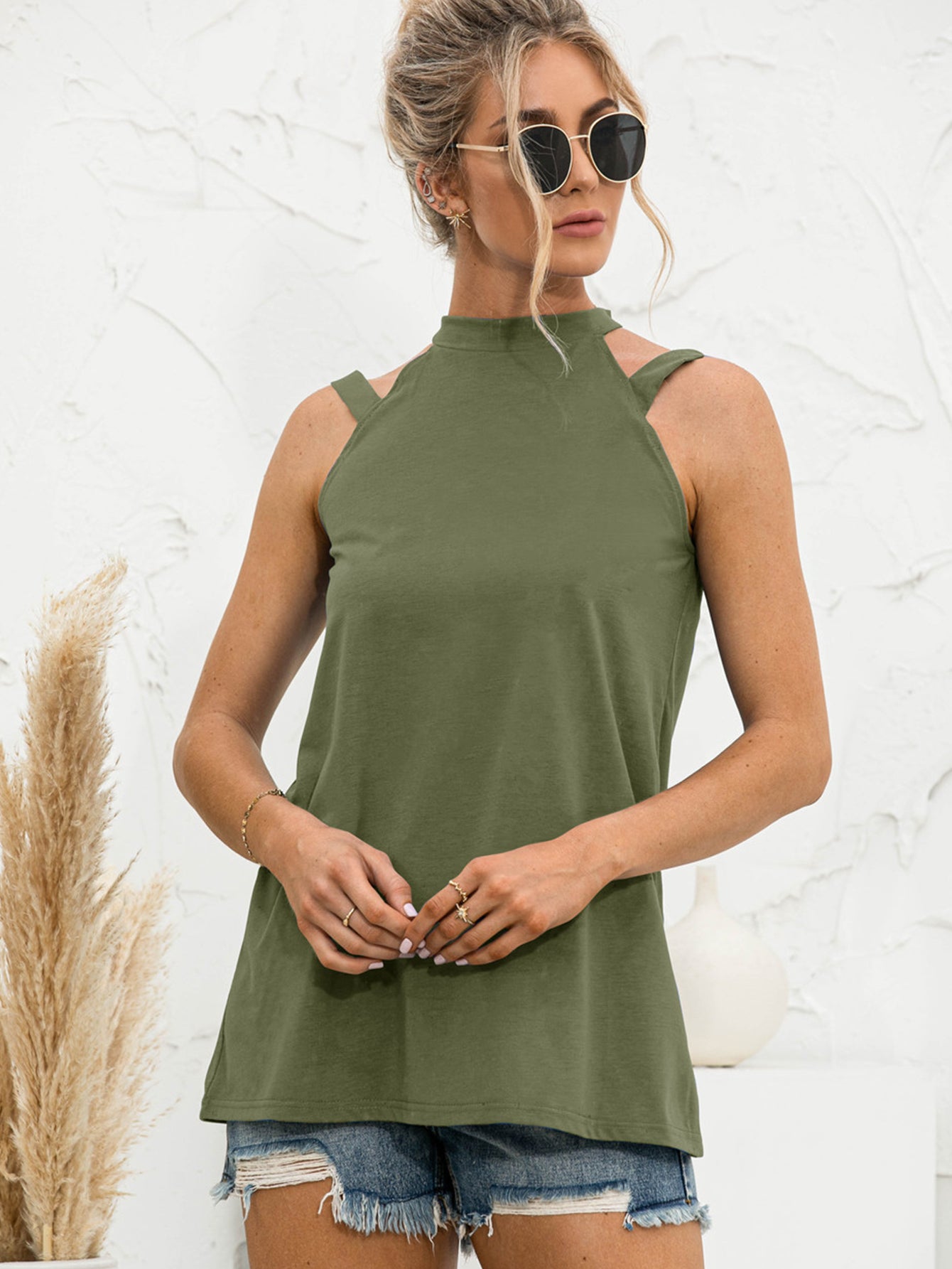 Women's Cutout Mock Neck Tank