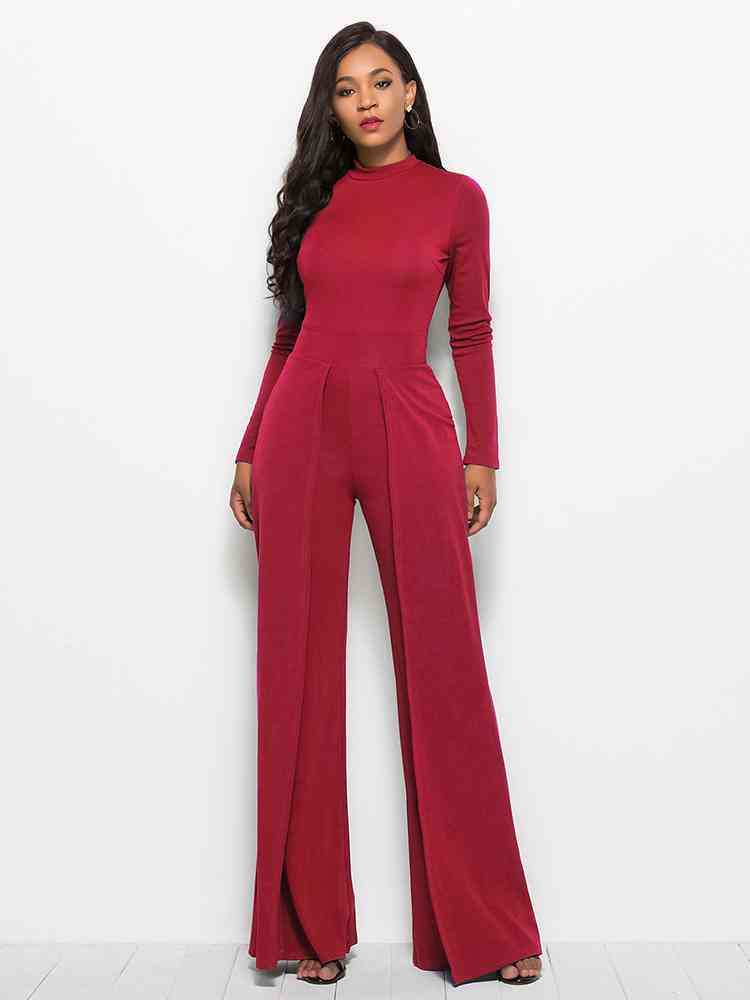 SavannahJayJumpers Long Sleeve Mock Neck Wide Leg Jumpsuit