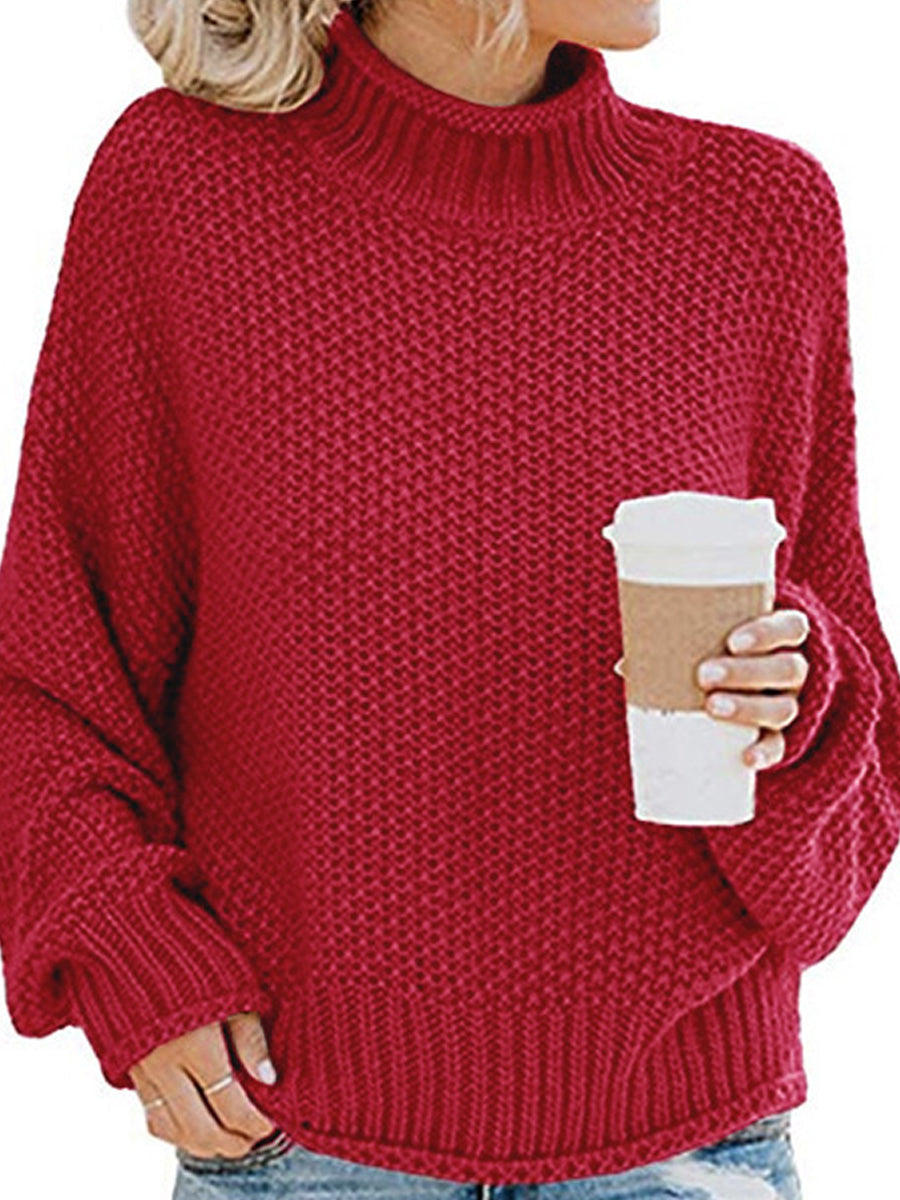 Moderate Stretch Turtleneck Dropped Shoulder Sweater