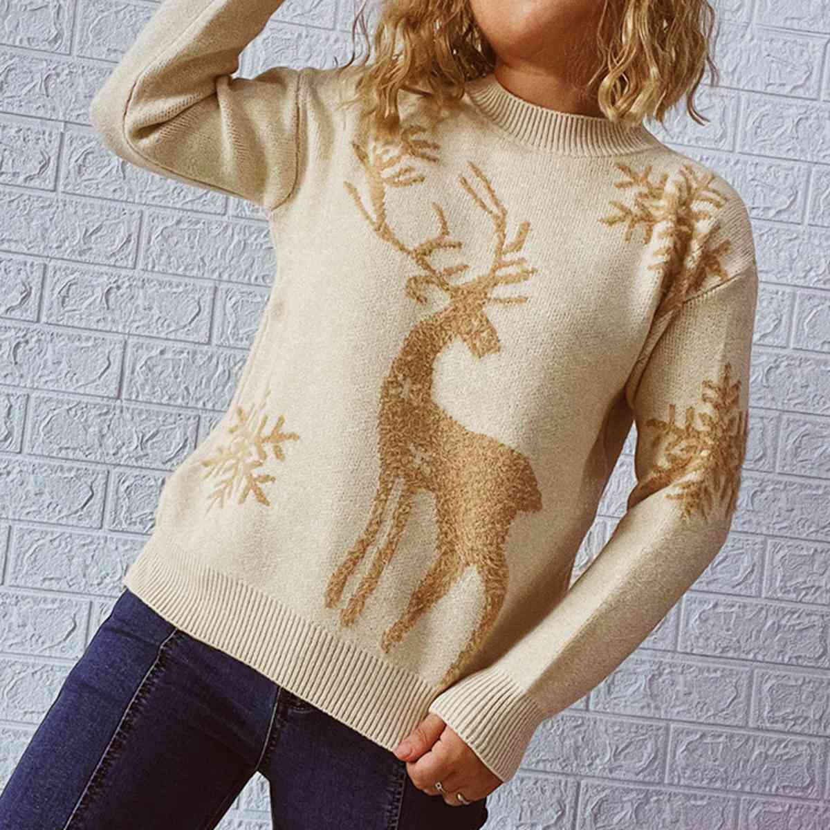 Christmas Reindeer and Snowflake Pattern Sweater