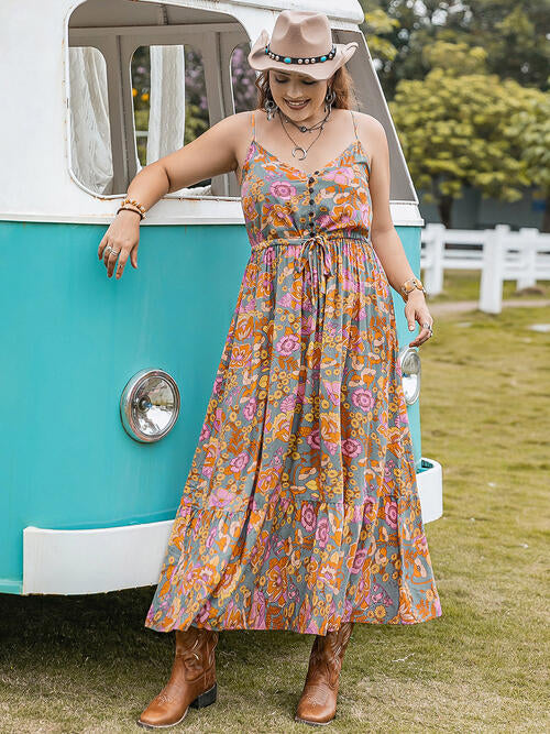 Emma Floral Drawstring Ruffle Hem Maxi Dress