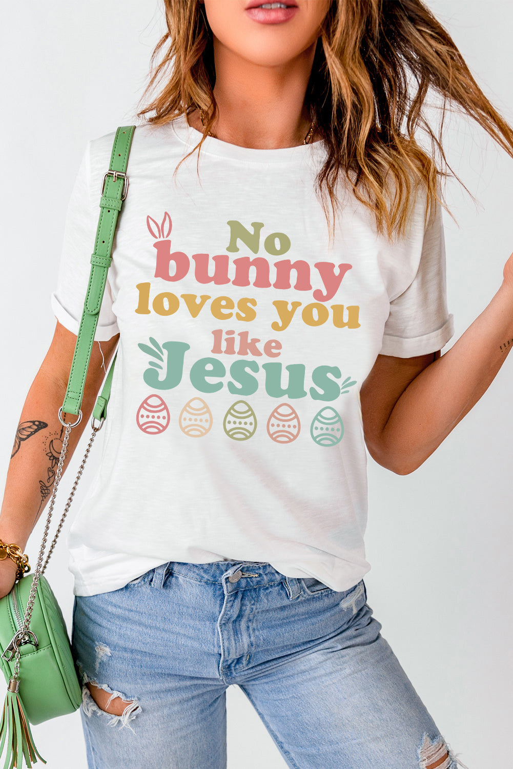 Full Size Easter NO BUNNY LOVES YOU LIKE JESUS White T-Shirt