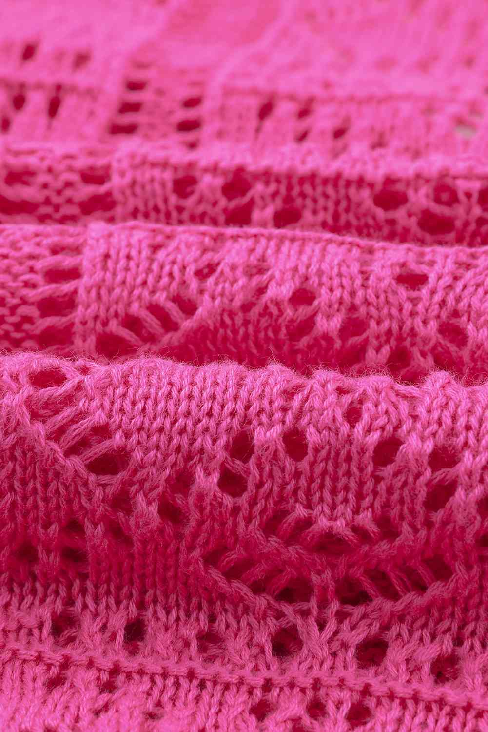 Full Size Hot Pink Openwork Button Down Cardigan