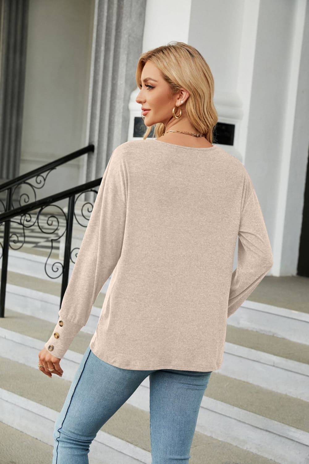 Full Size V-Neck Long Sleeve T-Shirt