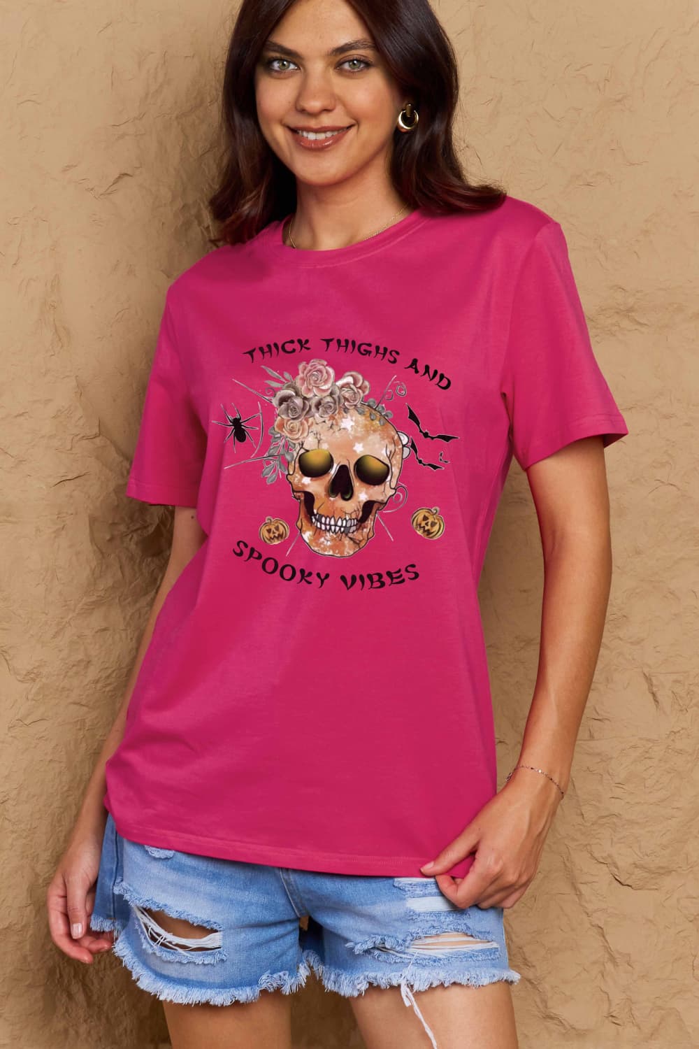 Simply Love Full Size Halloween THICK THIGHS AND SPOOKY VIBES Graphic Cotton T-Shirt