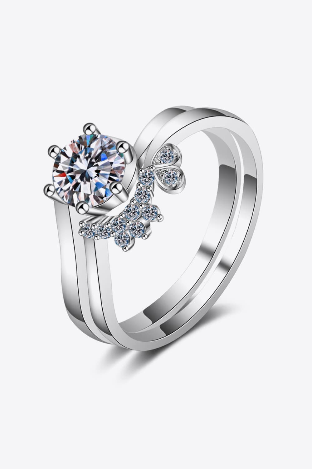 Women's Moissanite Rhodium-Plated Two-Piece Ring Set