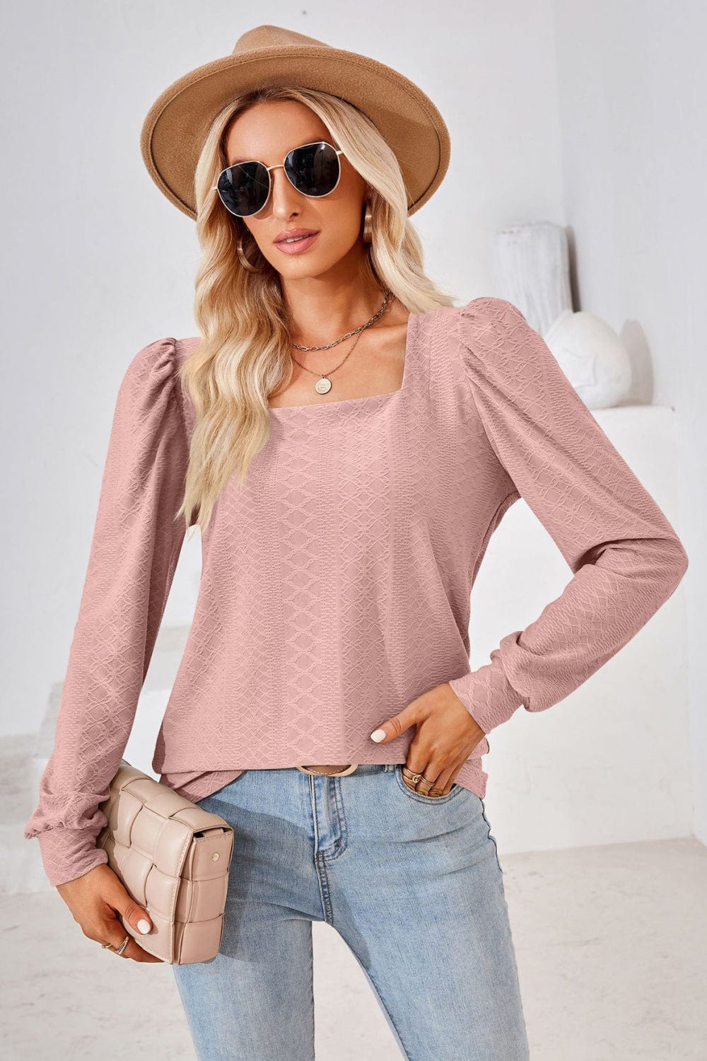 Full Size Square Neck Puff Sleeve Blouse