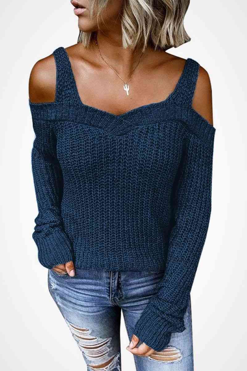 Women's Long Sleeve Cold Shoulder Sweater
