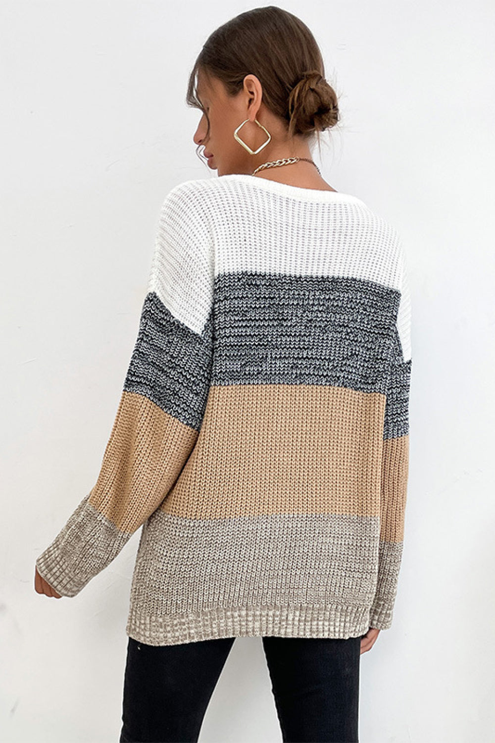 Women's Striped Round Neck Long Sleeve Sweater