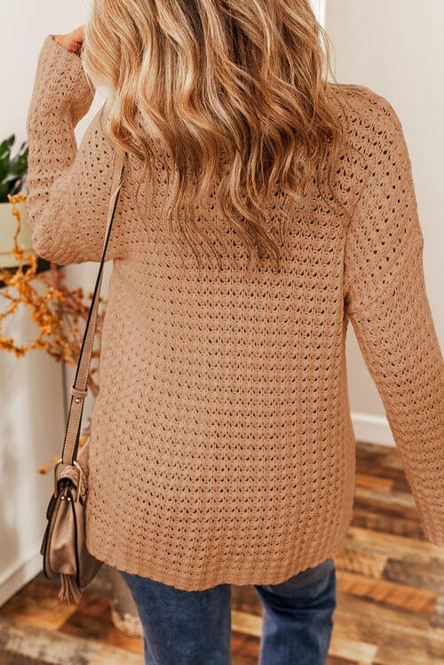 LoversLane Openwork Round Neck Long Sleeve Sweater